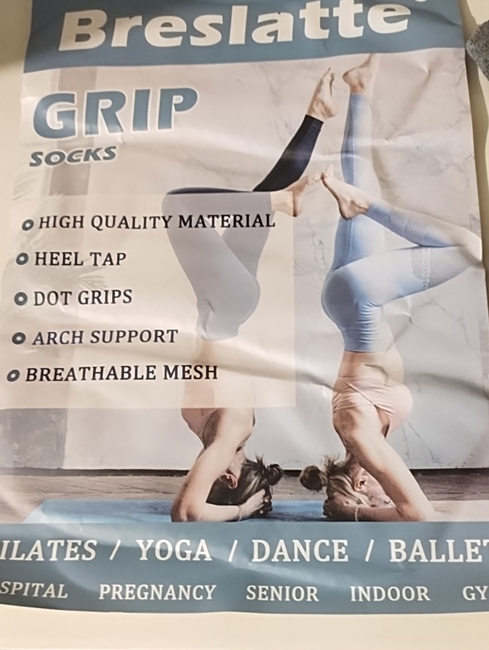 NIP Breslatte Grip Socks for Women — Blue Non-Slip Yoga & Pilates Socks 3 Pair.